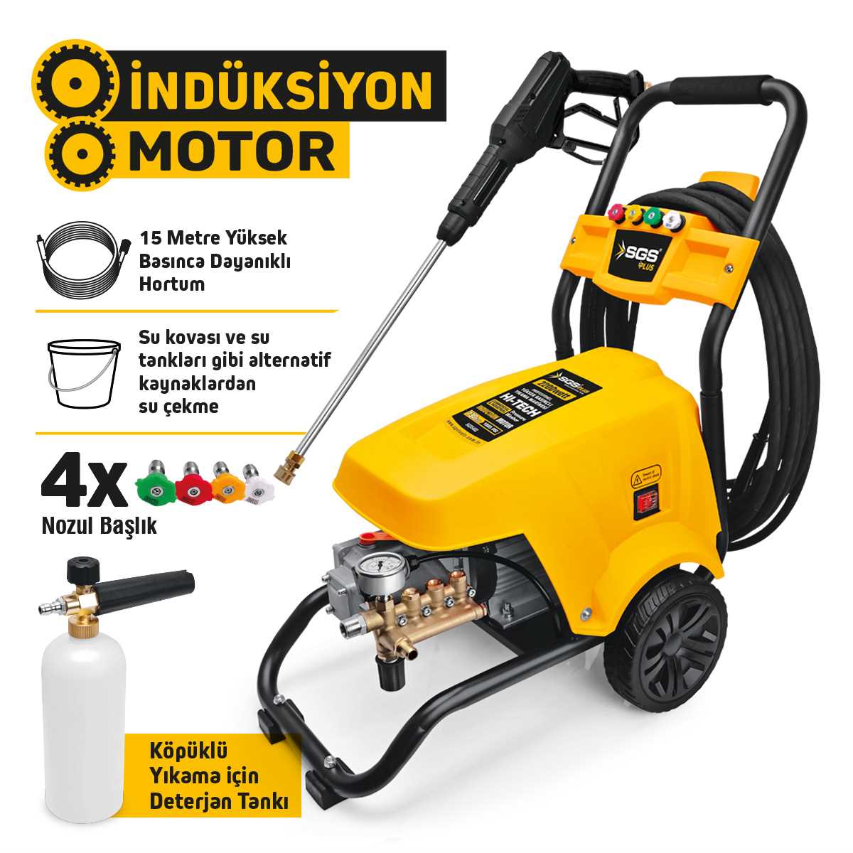 ENDÜSTRİYEL YÜKSEK BASINÇLI YIKAMA MAKİNASI 2200 WATT 130 BAR İNDÜKSİYON MOTOR